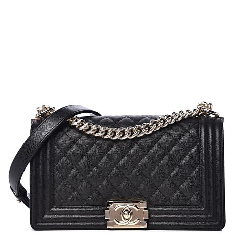 chanel boy flap bag caviar leather black medium